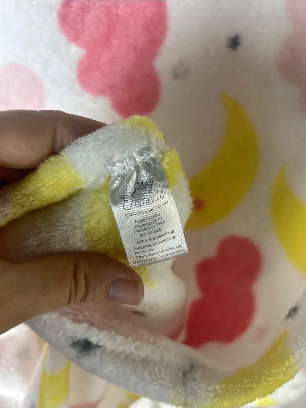 Baby Elements Moon Clouds Blanket Pink White Yellow Gray Stars Hearts Plush